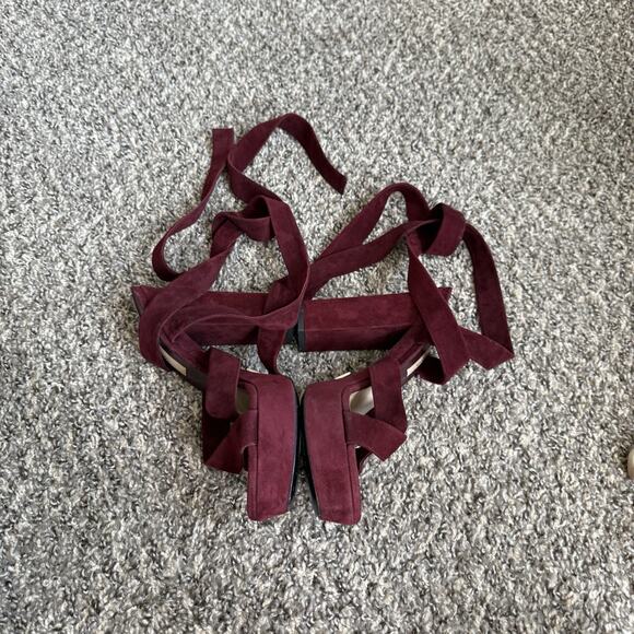 Michael Kors Strappy Lace Up Platform Sandals Heels 39.5 US 9 Burgundy Italy - Picture 5 of 9